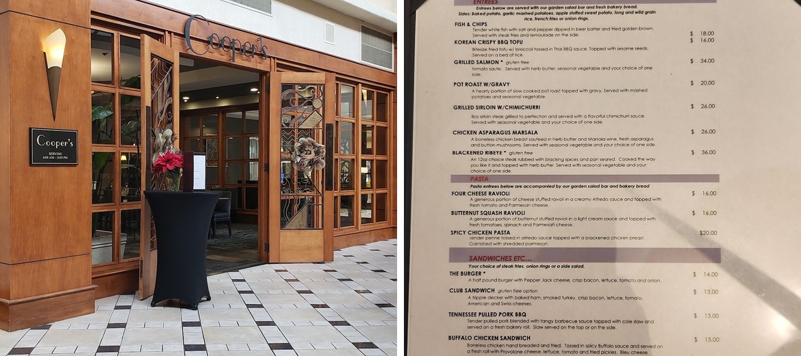Cooper's Restaurant Menu